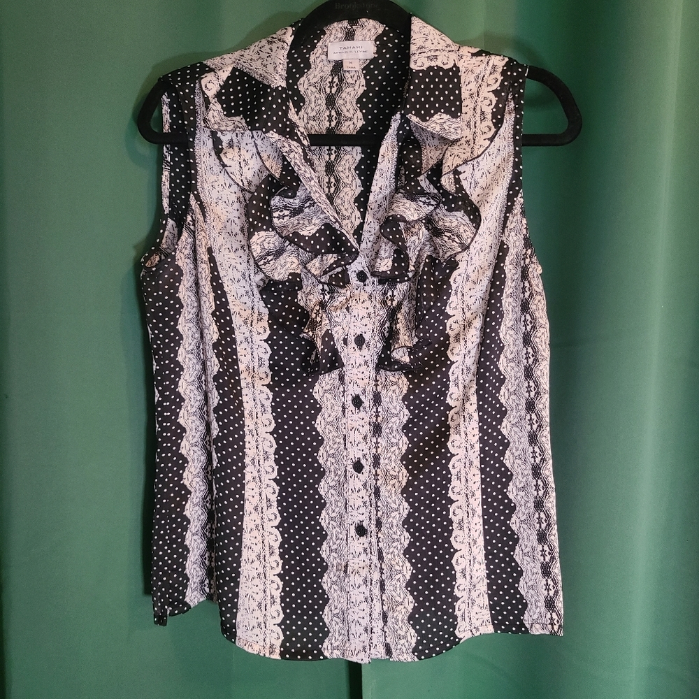 Button down semi-sheer sleeveless top